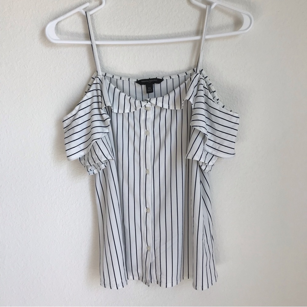 Banana Republic Factory Off the Shoulder Black and White Striped Blouse